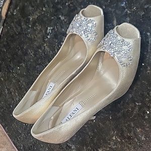 ALFANI Heels Women 6 Luxurious Gold Bejeweled Open Toe Shoes Size 7.5
